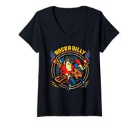Femme Rock-a-Billy Rock Music des années 50 T-Shirt avec Col en V