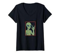 Femme Rock and Roll Panneau Humoristique Motif Alien T-Shirt avec Col en V