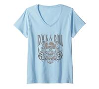 Femme Rock and Roll skull casual graphic for women T-Shirt avec Col en V