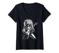 Femme Rock Cat & Guitare, Rock Musique, Rocker, Guitariste T-Shirt avec Col en V