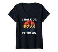 Femme Rock Climbing Bouldering Chalk Up Climb on Retro Sunset T-Shirt avec Col en V