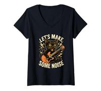 Femme Rock Guitar Cat Funny Let's Make Some Noise Music T-Shirt avec Col en V