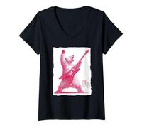 Femme Rock Guitarist Bear Vintage Guitare électrique Cadeau T-Shirt avec Col en V