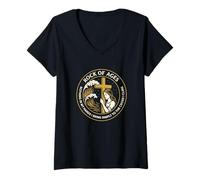 Femme Rock of Ages - Hymne chrétien, théologie réformée, Foi T-Shirt avec Col en V