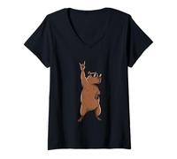 Femme Rock on Capybara Lunettes de Soleil Gesture T-Shirt avec Col en V