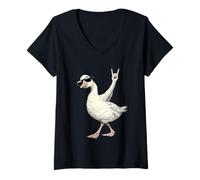 Femme Rock on Duck Lunettes de Soleil Cool Vibes T-Shirt avec Col en V