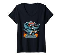 Femme Rock on Elephant Lunettes de Soleil Guitariste T-Shirt avec Col en V