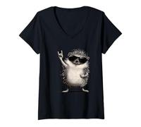 Femme Rock on Hedgehog avec des Lunettes de Soleil Cool T-Shirt avec Col en V
