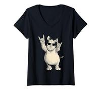 Femme Rock on Rhino Lunettes de Soleil Musique T-Shirt avec Col en V