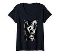 Femme Rock Panda avec Motif tête de Mort sur scène de Concert T-Shirt avec Col en V