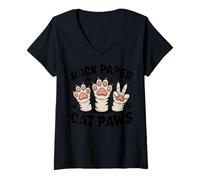 Femme Rock Paper Cat Paws Jeu de Chat drôle Meme Humour T-Shirt avec Col en V