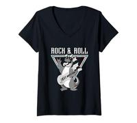 Femme Rock & Roll Dragon Guitar Vibes T-Shirt avec Col en V