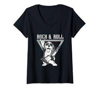 Femme Rock & Roll Guitare pour Chien Fun Vibe T-Shirt avec Col en V