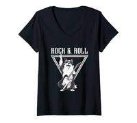Femme Rock & Roll Guitare Triangle Vibes T-Shirt avec Col en V