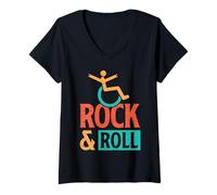 Femme Rock & Roll Jeu de mots humoristique pour handicap en fauteuil roulant T-Shirt avec Col en V