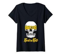 Femme Rock & Roll Skull, I Love Rock Music, Rock & Roll Freedom T-Shirt avec Col en V