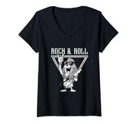Femme Rock & Roll Sphinx Guitare Pharaon Fun T-Shirt avec Col en V