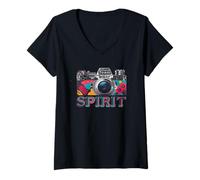 Femme Rock & Roll Your Healthy Life Style Team Spirit Photographe T-Shirt avec Col en V