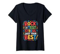 Femme Rock The Test Dont Stress Dont Stress Dont Funny Motivational Saying T-Shirt avec Col en V