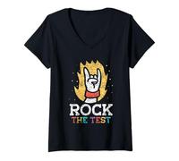 Femme Rock The Test Score Enseignant Examen Journée De Test T-Shirt avec Col en V