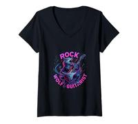 Femme Rock Wolf Fury Guitare électrique T-Shirt avec Col en V