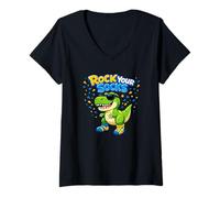 Femme Rock Your Socks Sensibilisation au Syndrome de Down Dinosaure T-Rex T-Shirt avec Col en V
