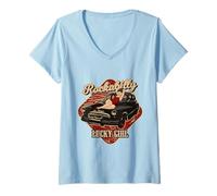Femme Rockabilly Hot Rod Oldtimer Lucky Girl Tattoo Pin-Up T-Shirt avec Col en V