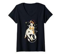 Femme Rockabilly Pinup Girl Classy Lady 8 Ball T-Shirt avec Col en V