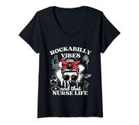 Femme Rockabilly Vibes And That Nurse Life Rockabilly T-Shirt avec Col en V