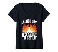 Femme Rocket Launch Day Model Rocket Club STEM Hobby Space T-Shirt avec Col en V