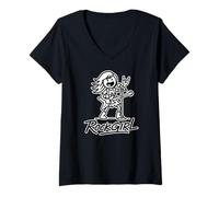 Femme RockGIRL chante avec main en métal et guitare | Girls Metal & Rock T-Shirt avec Col en V