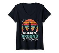 Femme Rockin' Around The Christmas Tree Vintage Sunset T-Shirt avec Col en V