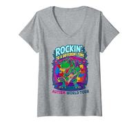 Femme Rockin' Autism Rockin' to Different Rock Tune Dad T-Shirt avec Col en V