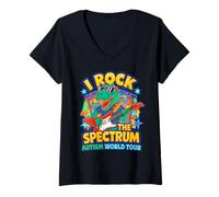 Femme Rockin' Autism Tour I ROCK THE SPECTRUM | Mother Stimming T-Shirt avec Col en V