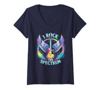 Femme Rockin' Autism Tour I ROCK THE SPECTRUM OT ABA SPEED I Teach T-Shirt avec Col en V