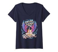 Femme Rockin' English Teacher ELA Writing Rockstar Grammar Test T-Shirt avec Col en V