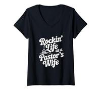 Femme Rockin' Life en Tant qu'épouse d'un Pasteur T-Shirt avec Col en V