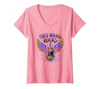 Femme Rockin' Mom This Mama Rocks est promu à Queen Life Bear Mama T-Shirt avec Col en V