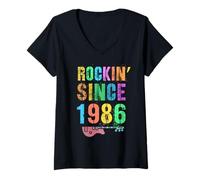 Femme Rockin' Since 1986 Vintage Rockstar 40e Anniversaire, Maman, Papa, 40 Ans T-Shirt avec Col en V
