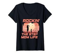 Femme Rockin' the step mom life fête des mères famille amour femme T-Shirt avec Col en V