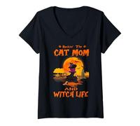 Femme Rocking The Cat Mom Witch Life American Shorthair Halloween T-Shirt avec Col en V