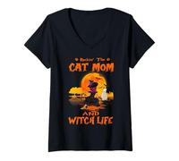 Femme Rocking The Cat Mom Witch Life Siamese Cat Halloween T-Shirt avec Col en V