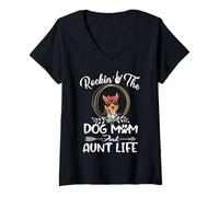 Femme Rocking The Dog Mom and Aunt Life Australian Kelpie Dog T-Shirt avec Col en V