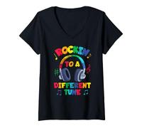 Femme Rocking to A Different Tune Musique de Sensibilisation à l'Autisme T-Shirt avec Col en V