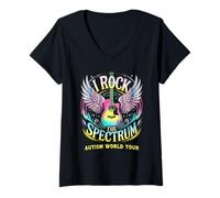 Femme Rockstar Autism I ROCK THE SPECTRUM | Mom Stimming Diversity T-Shirt avec Col en V