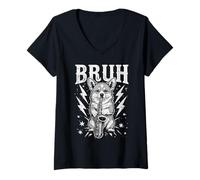 Femme Rockstar Corgi Saxophone Meme Funny “Bruh” Lightning Dog T-Shirt avec Col en V