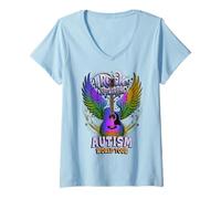 Femme Rockstar I ROCK THE SPECTRUM | Le monde de l'autisme, maman, papa T-Shirt avec Col en V