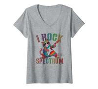 Femme Rockstar I Rock The Spectrum Sensibilisation à l'autisme Maman Papa T-Shirt avec Col en V