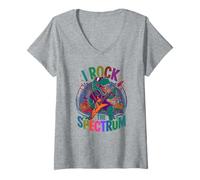 Femme Rockstar I Rock The Spectrum Sensibilisation à l'autisme Maman T-Shirt avec Col en V