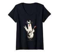 Femme Rockstar Llama Guitarist Guitare électrique Solo Metal Graphic T-Shirt avec Col en V